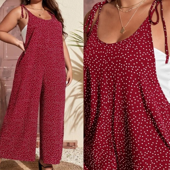 Boho Plus Polka Dot Pocket Wide leg Jumper Jumpsuit - Picture 2 of 12